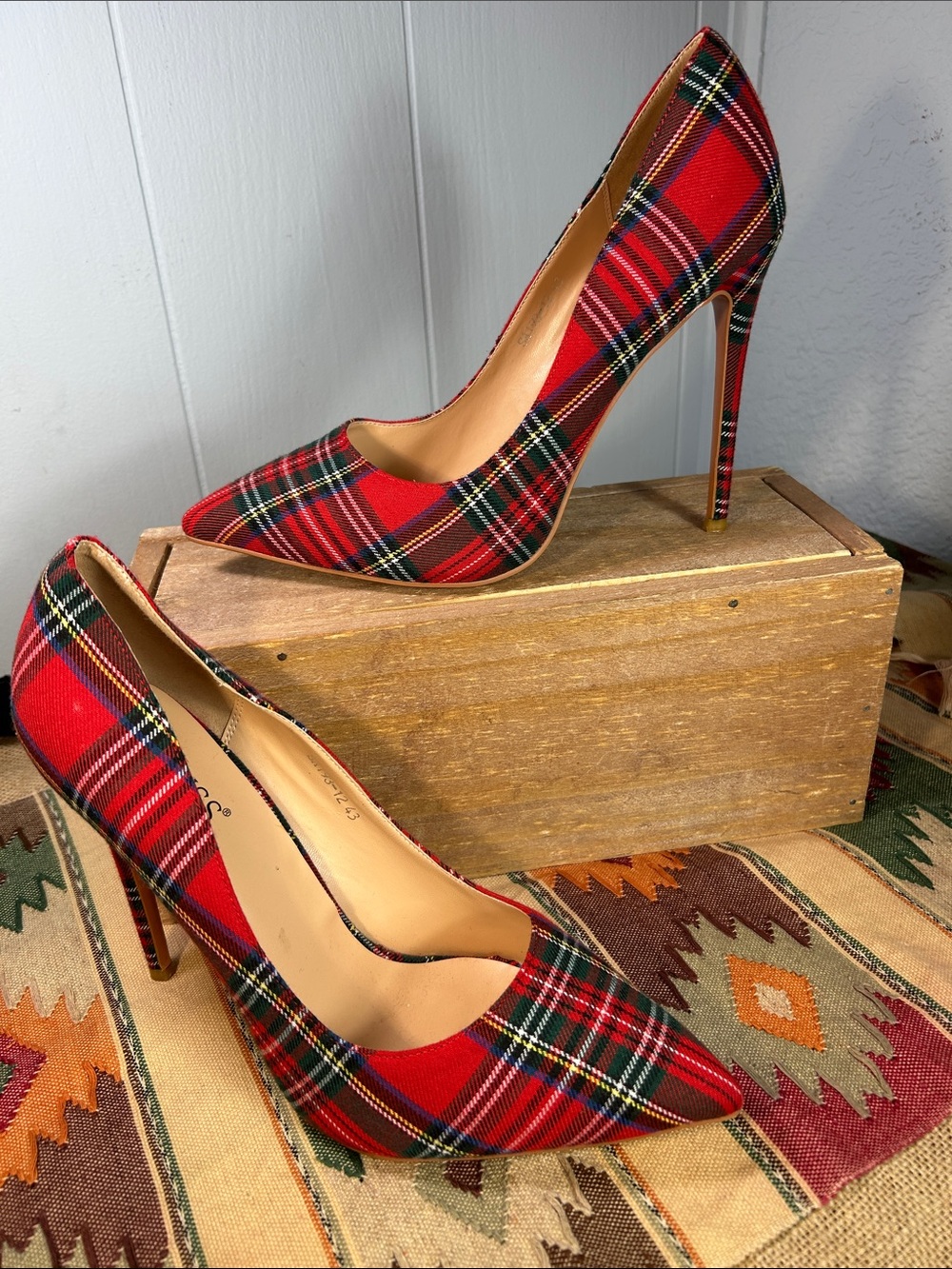 Red Tartan Pointed Toe Stiletto Pumps - Women's Heels